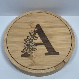 Monogramed Bamboo Charcuterie Cheese Board Kit with Utensils - Letter 'A'